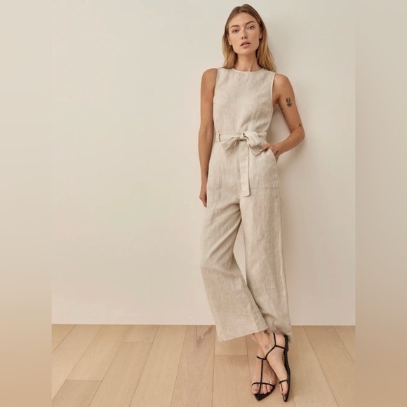 Reformation Naomi Linen Jumpsuit in Oatmeal Size 2